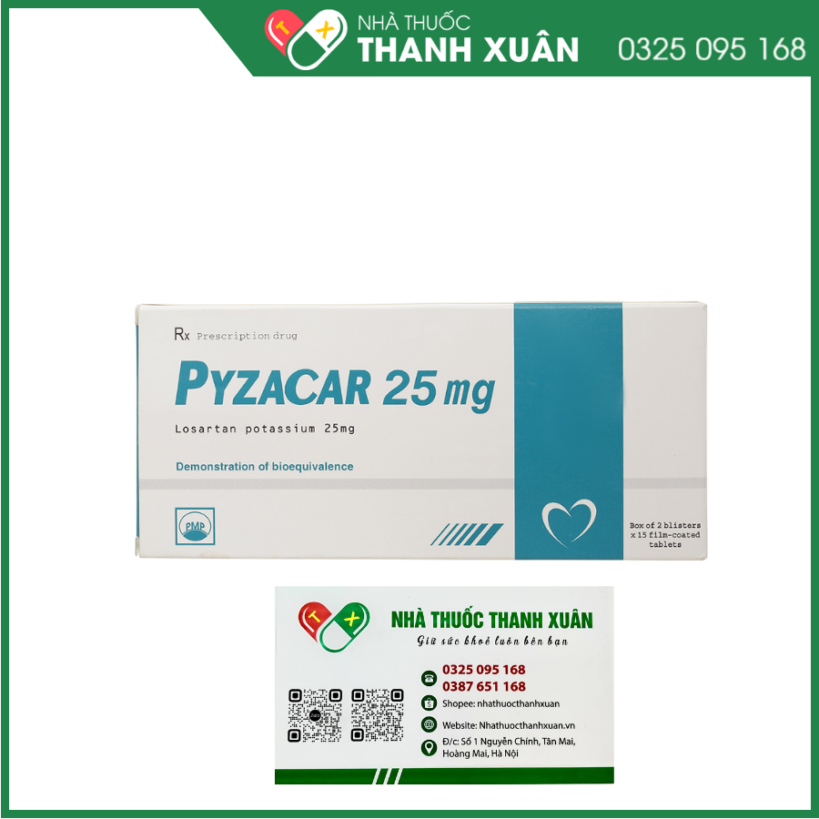 Pyzacar 25 mg điều trị tăng huyết áp, suy tim mạn, giảm nguy cơ đột quỵ